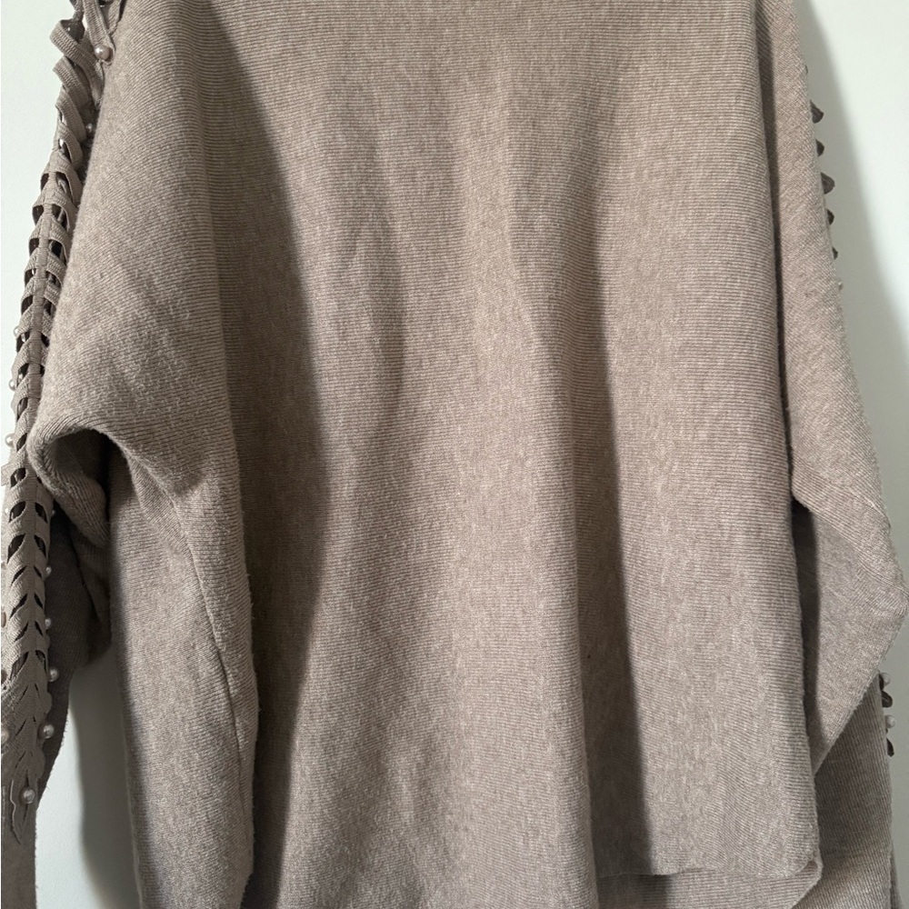 Ember Oatmeal Color Stretchy Embellished Soft Cottagecore Women’s Sweater - Picture 5 of 7